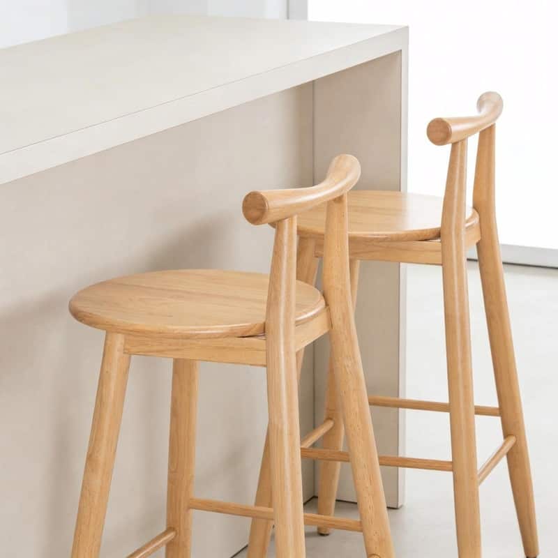 Set of 2 Indoor Rubberwood Barstools, Natural Finish