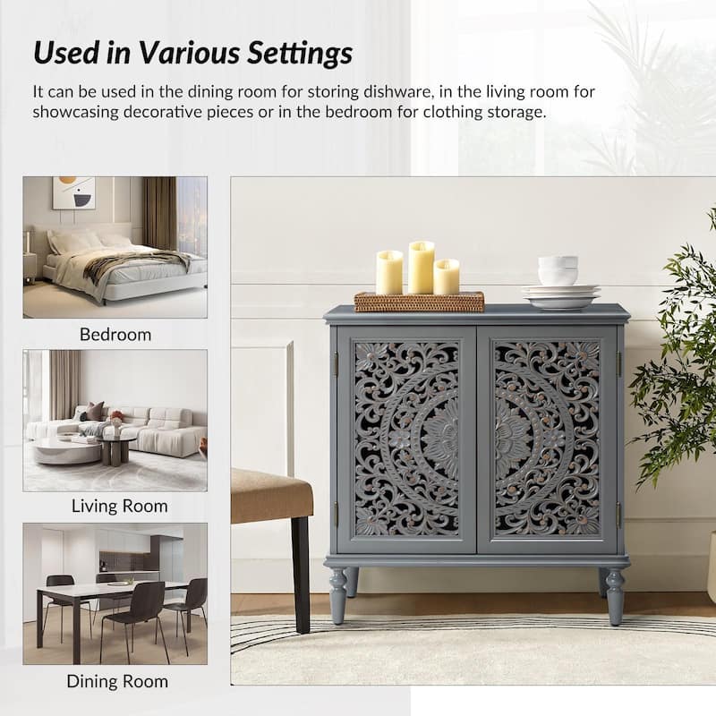 Ismenides Multifunctional 32" Tall 2-Door Accent Cabinet with Floral Design and Solid Wood Legs by HULALA HOME