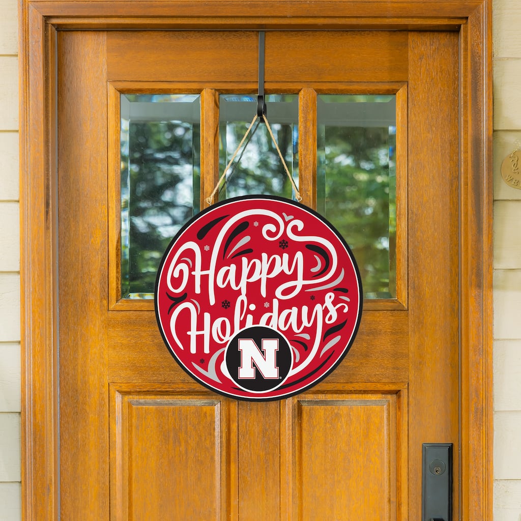 University of Nebraska 18" x 18" Happy Holidays Door Décor Wall Sign - 18" x 18"