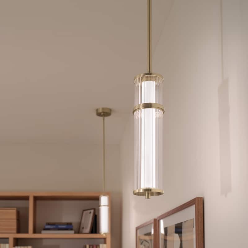 Kichler Lighting Riven 15.5 Inch LED 1 Light Pendant with Clear Fluted Glass in Champagne Bronze