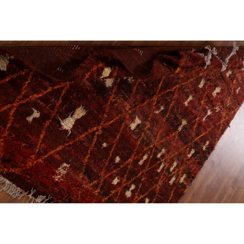 Hand Knotted Oriental 100% Wool Carpet Modern Geometric Red Moroccan Area Rug - 6' 4'' X 5' 0''