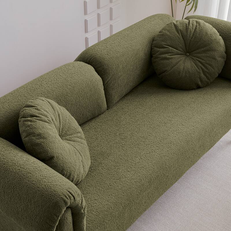 Modern Loveseat Sofa, Lounge Couch with Cushion Armrest and 2 Round Pillows, Upholstered Love Seat Sofa for Living Room