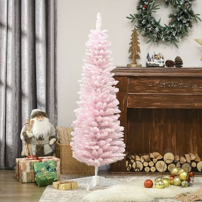 5 ft White Plastic Metal Snow-Flocked Christmas Tree 390 Tips Indoor - 24" Dia x 60" H