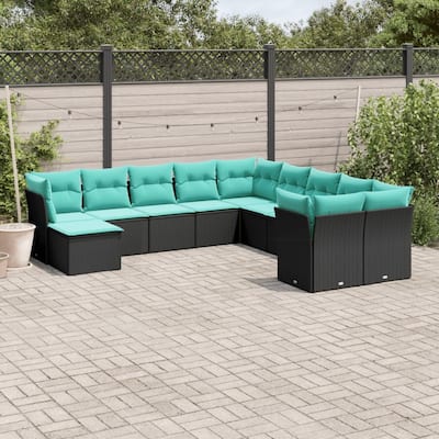 vidaXL 11 Piece Patio Sofa Set with Cushions Black Poly Rattan