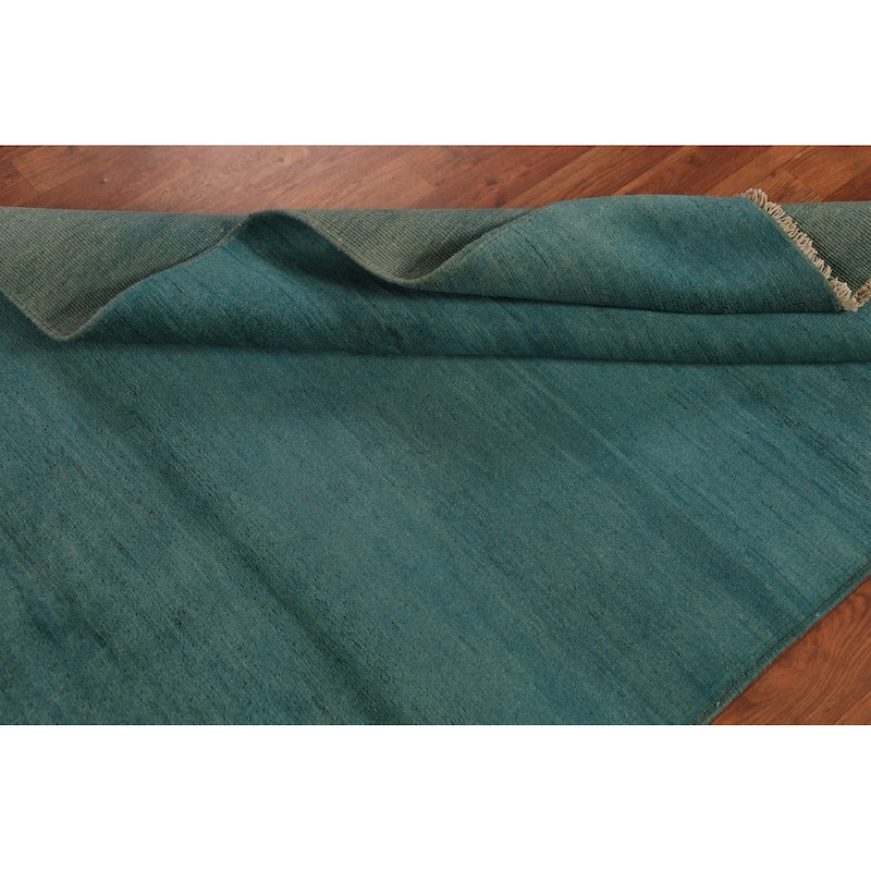 Blue & Green Gabbeh Modern Rug Hand-Knotted Striped Wool Carpet - 4'0" x 5'6"