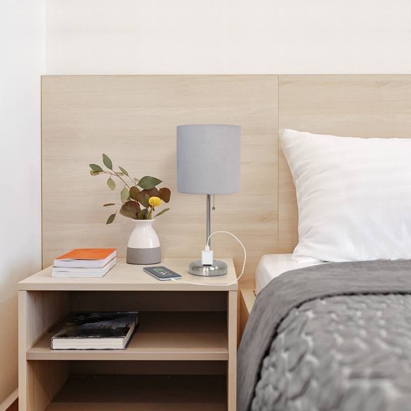 19.5" Power Outlet Metal Lamp in Steel w Aqua Shade