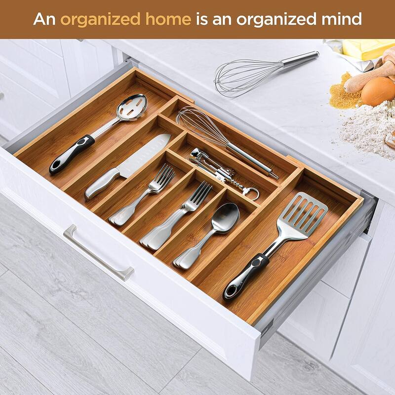 Expandable Silverware Organizer Bamboo Kitchen Drawer Organizer