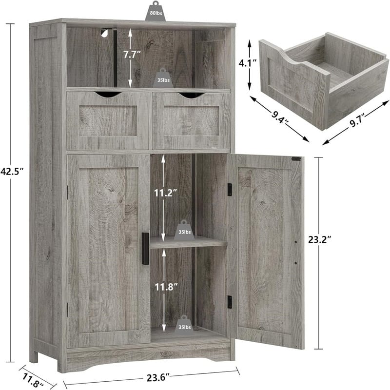 Bathroom Wall Cabinet - 11.8"D x 23.6"W x 42.5"H