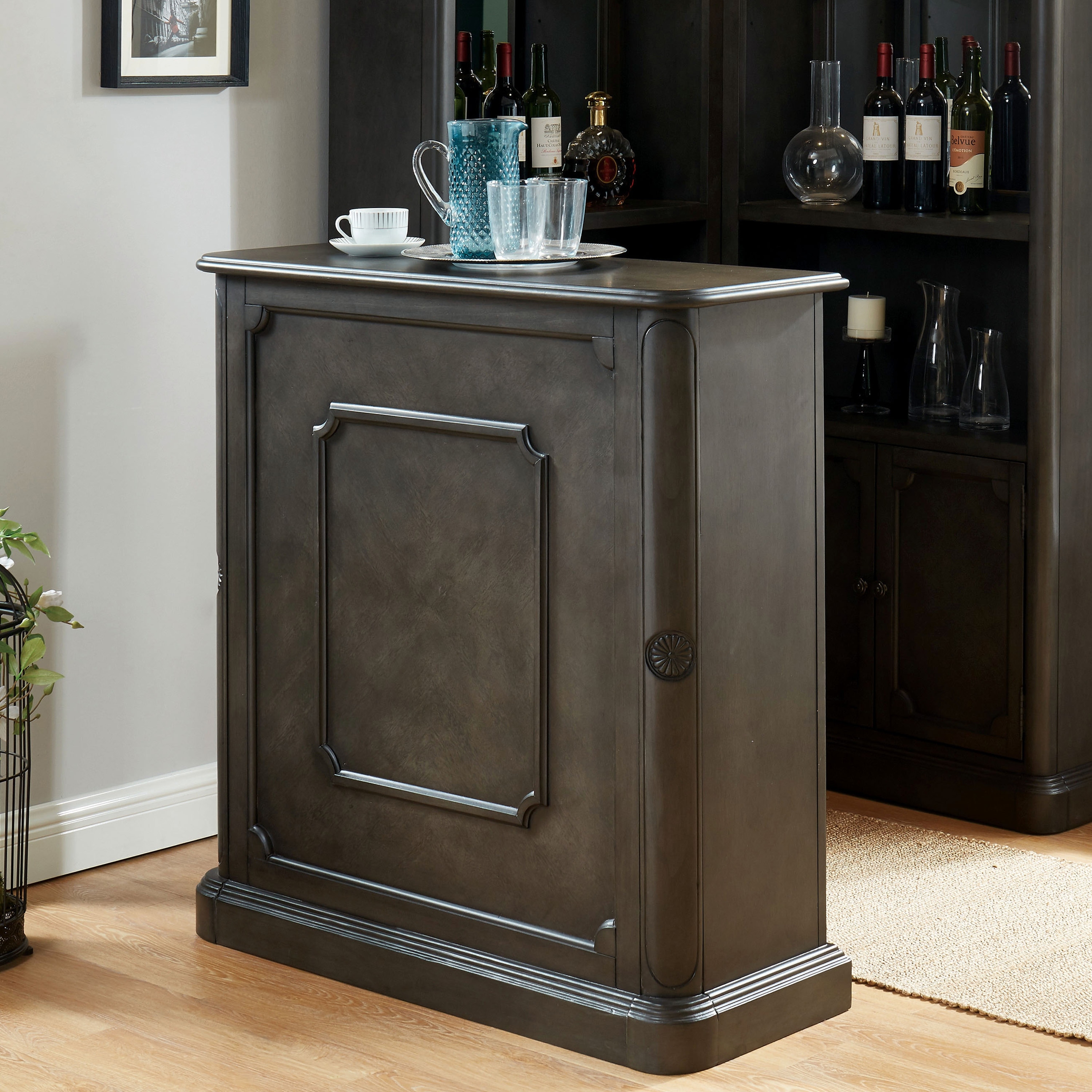 Copper Grove Groenlo Transitional Grey Solid Wood Multi-Storage Standing Bar with Molded Details