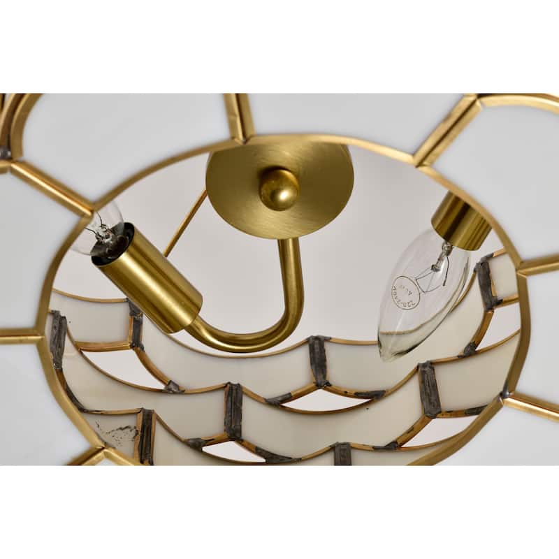 Cribe Brass Trim and White Ribbon Weave Ceiling Light
