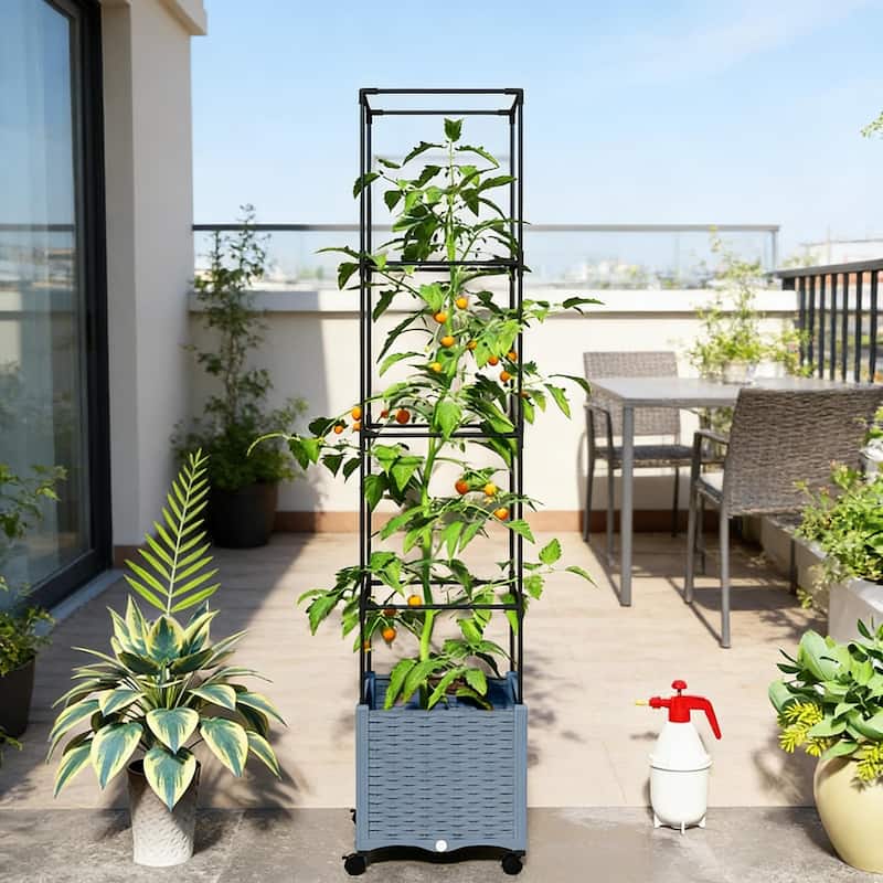 Self-Watering Rolling Vertical Planter with Trellis Adjustable Support