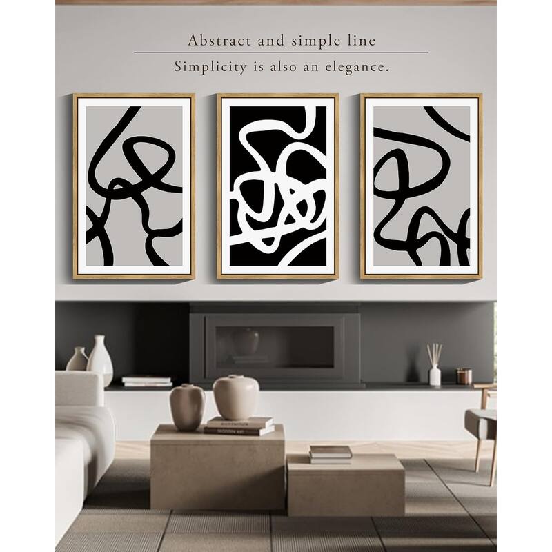 Black and White Lines Abstract Wall Art Ink Wash Minimalist