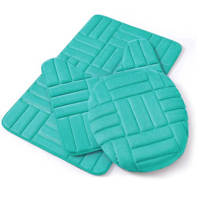 3 Piece Teal Ultra Soft Thick Memory Foam Non-Slip Absorbent Bathroom Bath Mat Set