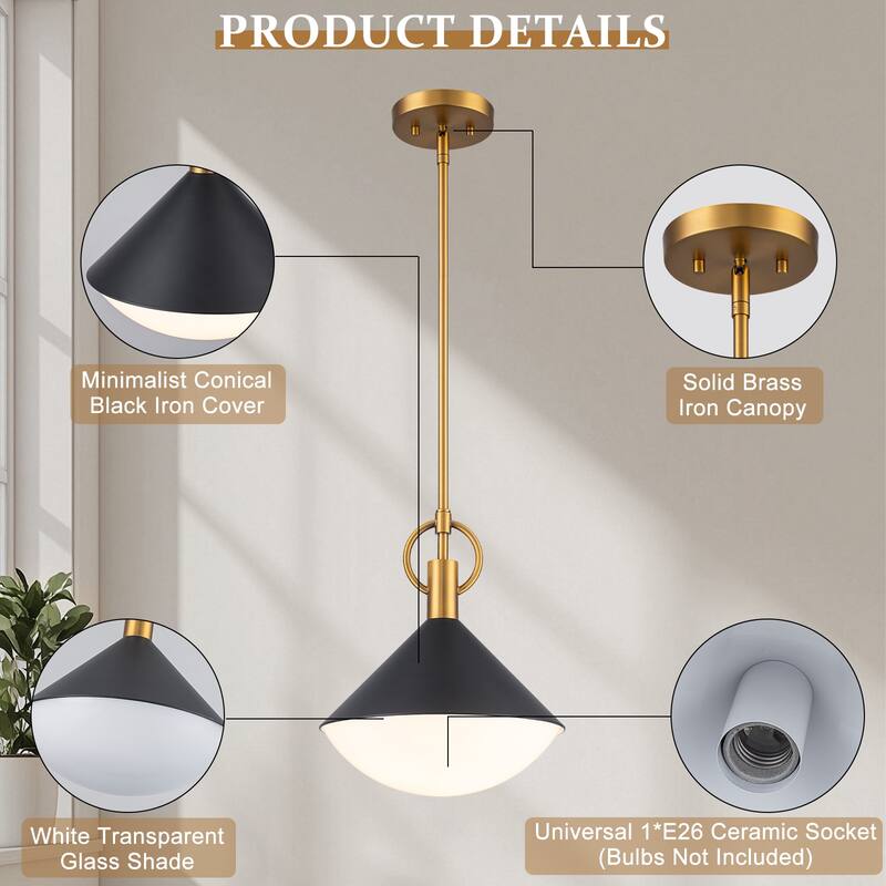 Single Light Cone Metal Pendant with Frosted White Glass Shade