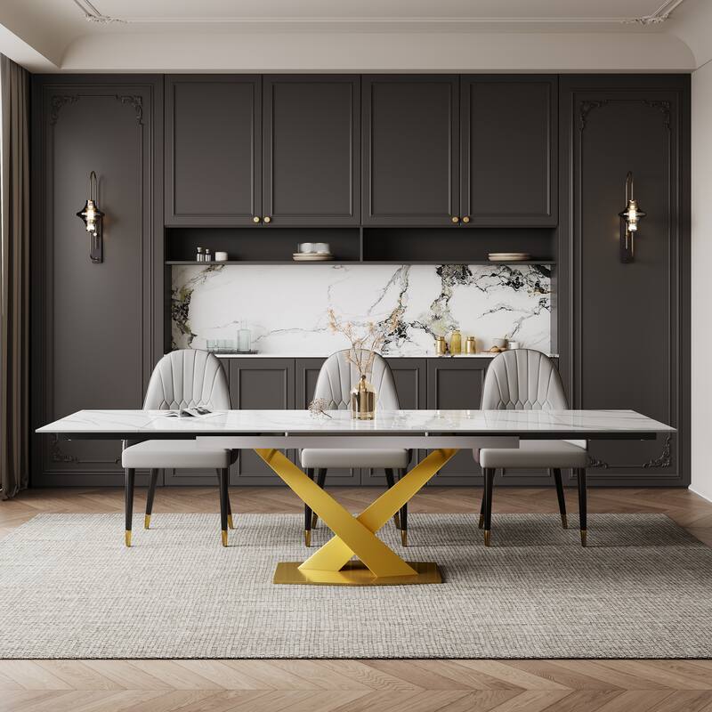 9 - Piece 94.48'' Extendable Sintered Stone Dining Table with 8 Chairs Dining Set