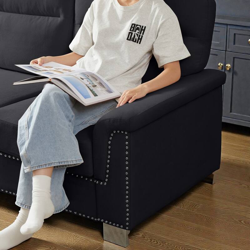 82 Inch Modern 3 Seater Sofa with Snowfleece Fabric, Compressed Upholstered Couch for Living Room Bedroom