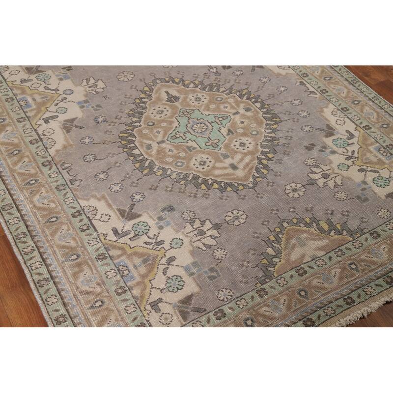 Gray Geometric Tabriz Persian Rug Handmade Wool Carpet - 5'1"x 12'6"