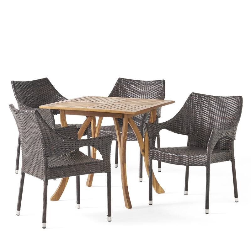 Christopher Knight Home Carroll Outdoor 5-Piece Acacia Wood and Wicker Dining Set
