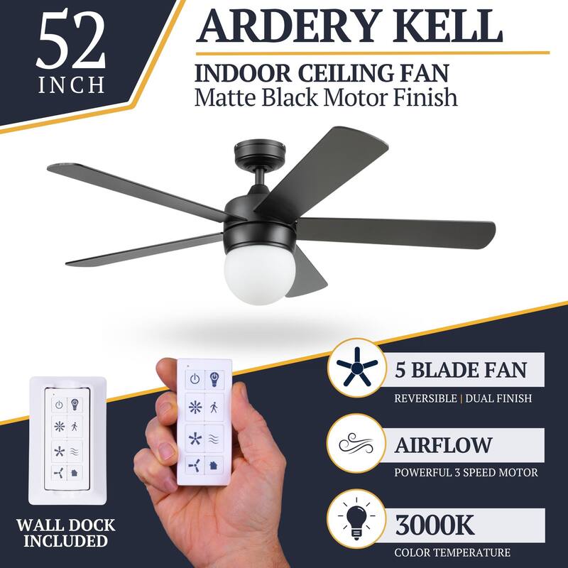 52" Prominence Home Ardrey Kell Modern Indoor LED Ceiling Fan with Light, Remote Control, Dual Mounting, Dual Finish Blades