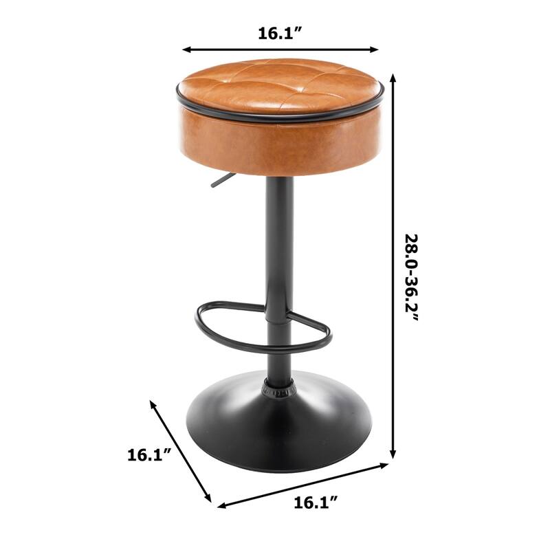 Round Storage Bar Stool Set of 2,Height Adjustable with Metal Frame