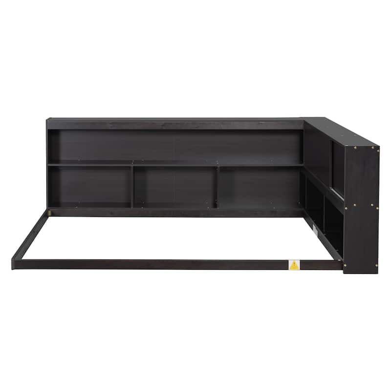 Full-floor bed with L-shaped Bookcases without slats