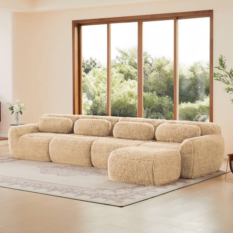 148.8 Inch Modular Couch with Ottoman, Comfy Couches, L Shaped 4 Seat Sofa, Modern Sectional Couches for Living Room