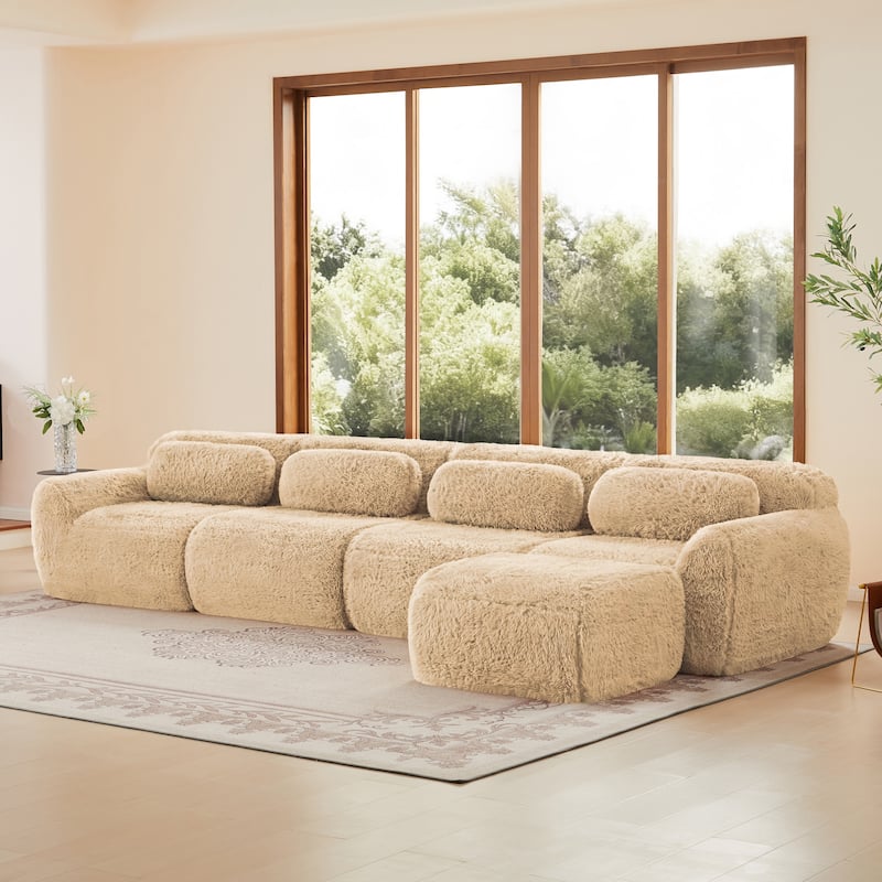 L-shaped Soft and Fluffy Plush Fabric,Modular Sectional Sofa Couches