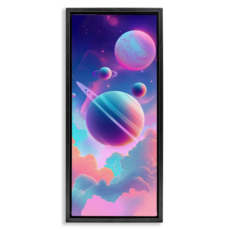 Stupell Pastel Clouds with Planets Framed Floater Canvas Wall Art Design By Wumples - 15 x 31 - Black