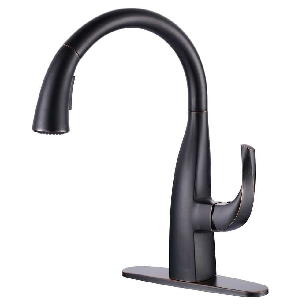 WOWOW Single Handle Gooseneck Kitchen Sink Faucet with Deckplate