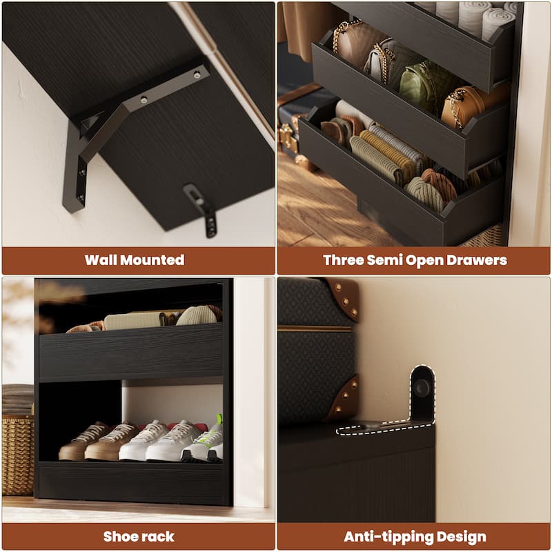 Rackcog 80"-120" W Closet System With 6 Wooden Drawers and 4 Hanging Rods,Sturdy Walk-in Closet Organizer with Storage Shelves