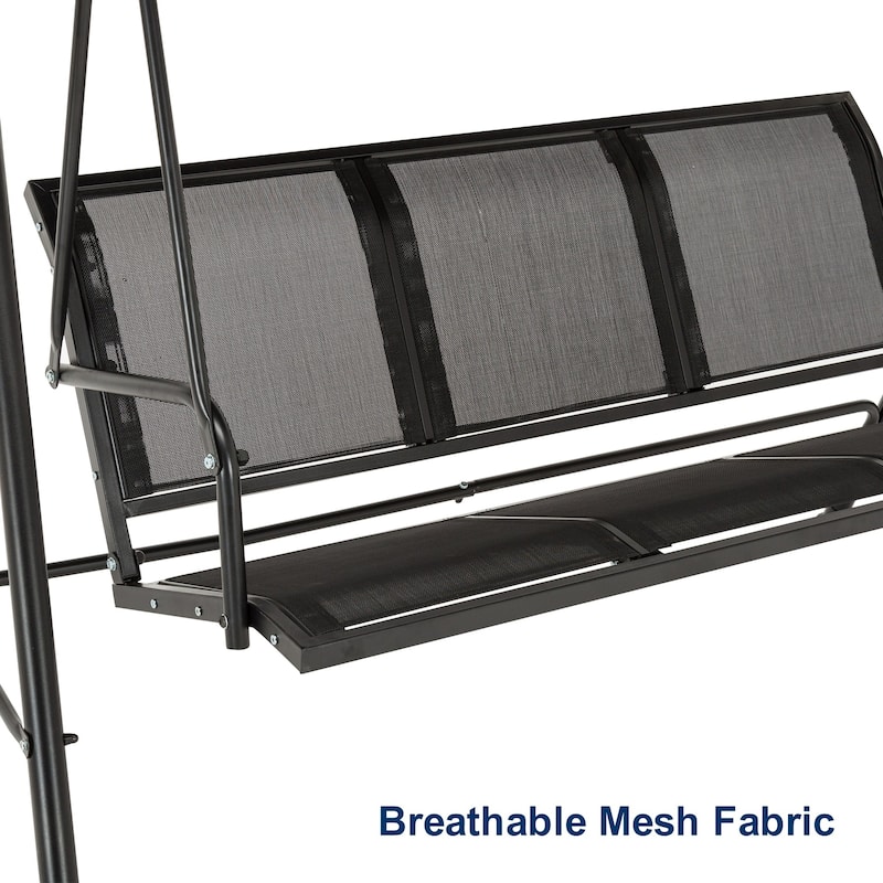 MCombo Outdoor Patio Canopy Swing Chair 3-Person, Steel Frame Textilence Seats Swing Glider, 4507