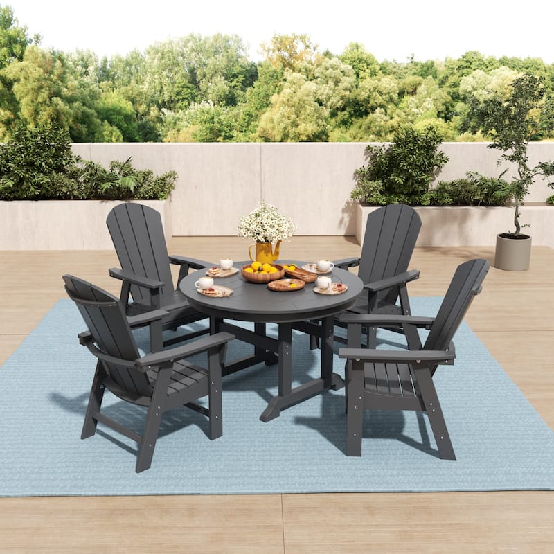 Laguna Hdpe All Weather Outdoor Patio Round Adirondack Dining Chairs Set (5-Piece Set) - Gray