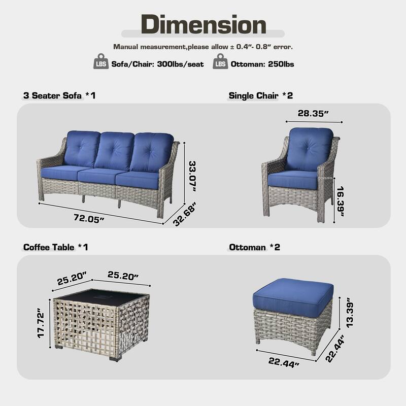 OVIOS 6 Pieces Outdoor Wicker Set With Solar-Powered Table