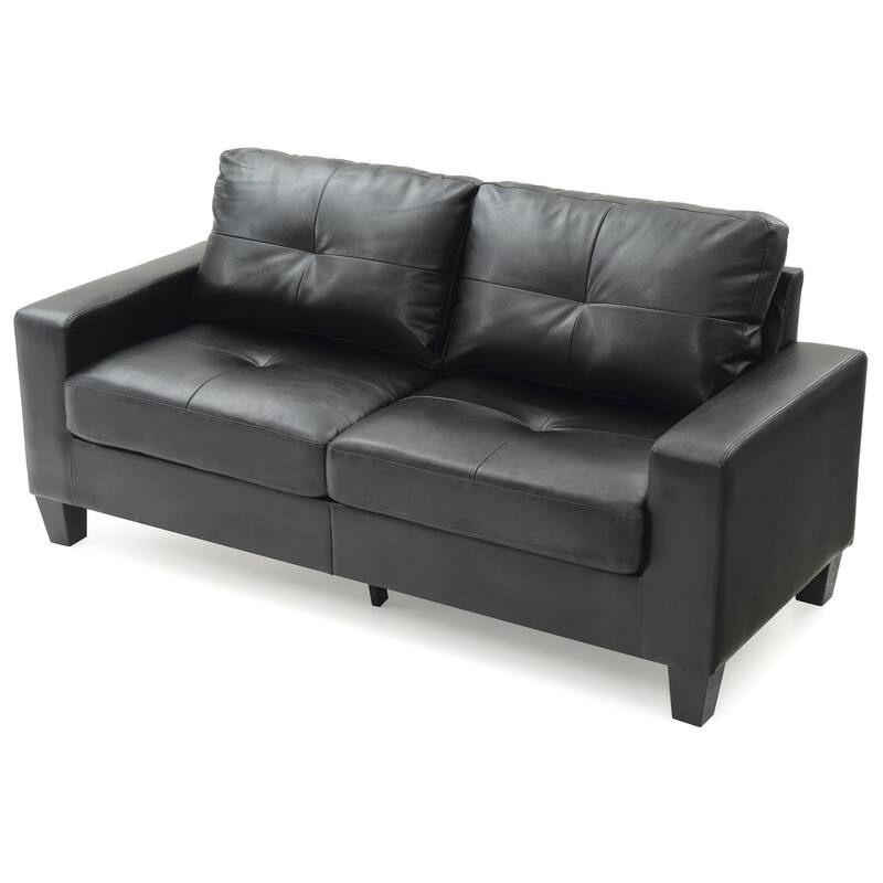Square Arm Faux Leather Tufted Straight Sofa - 71" - Black