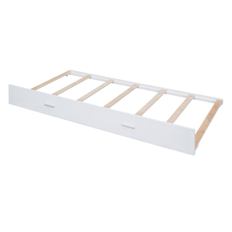 Solid Pine Bunk Bed with Trundle and Storage Staircase