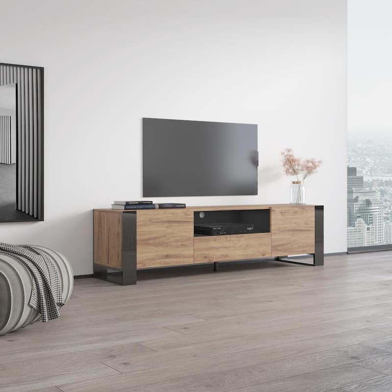 Meble Furniture Woody 71" Modern High Gloss TV Stand with Storage - Fits TVs up to 75" - European Made for up to 80" TVs