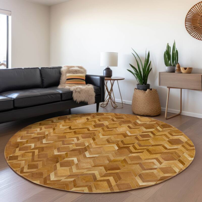 Premium Washable Super Soft Chevron Patchwork Mayfield Rug - Brown - 8' x 8' - Round