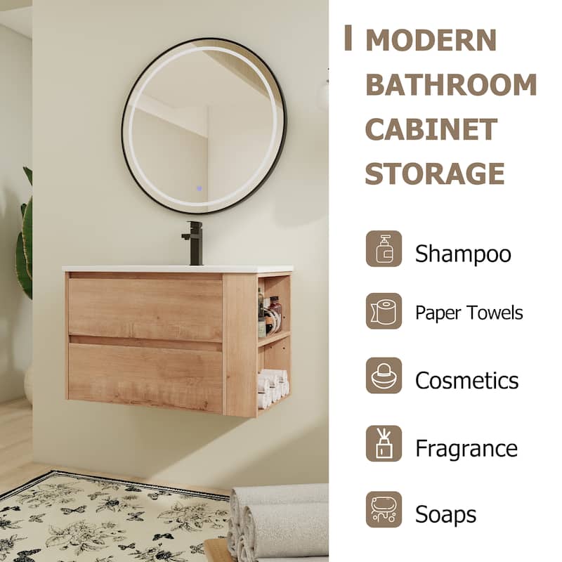 Bathroom Vanity With Sink In 30/36 Inch, Floating Bathroom Vanity With Soft Close Drawers and adjustable shelves
