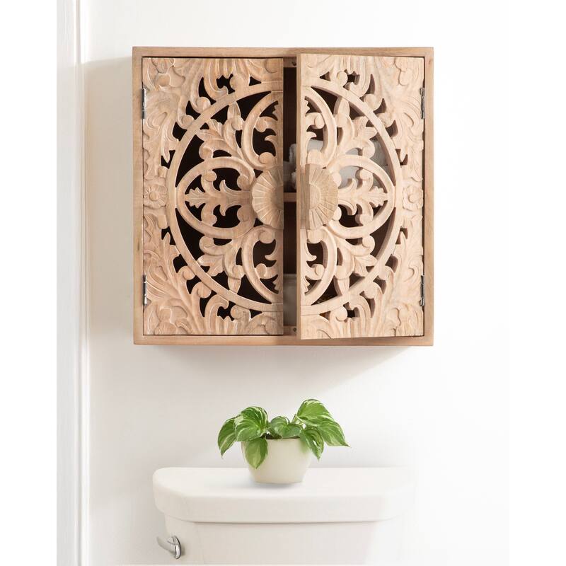 Kate and Laurel Saanvi Carved Wood Wall Cabinet - 20x20