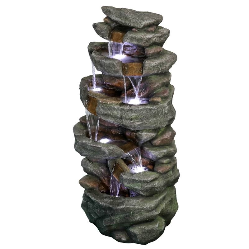 40.6-inch High Rock Falls Outdoor Garden Water Fountain w/LED Lights
