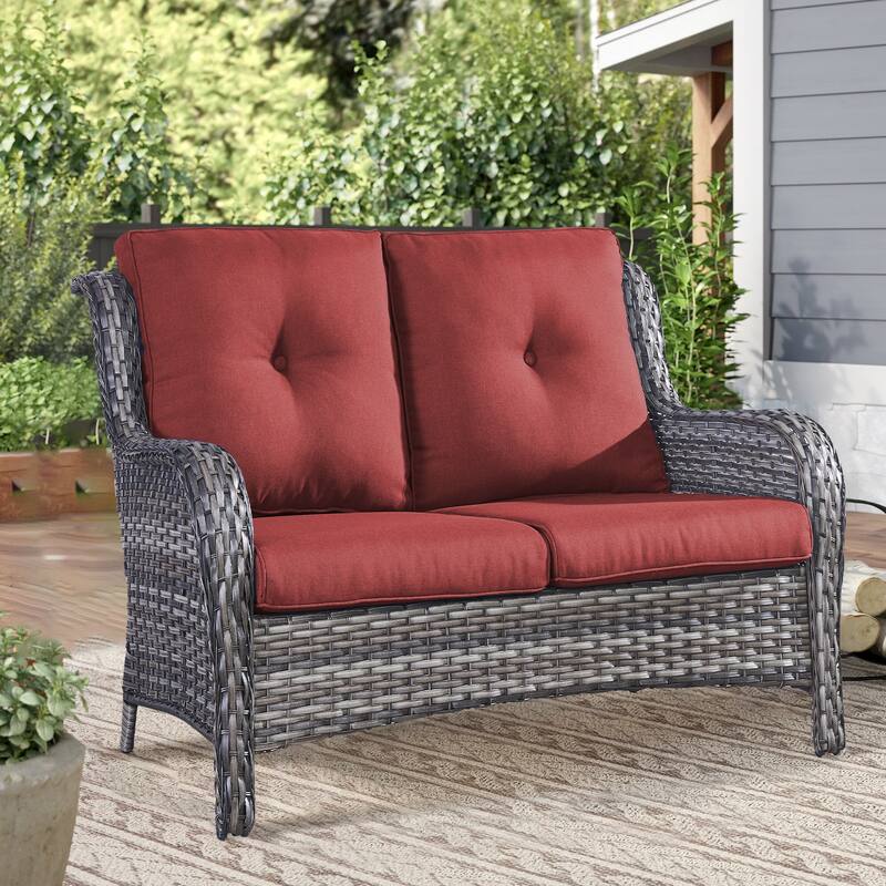 Outdoor Loveseat Sofa 2-Seat Sofa Grey-Red - Grey