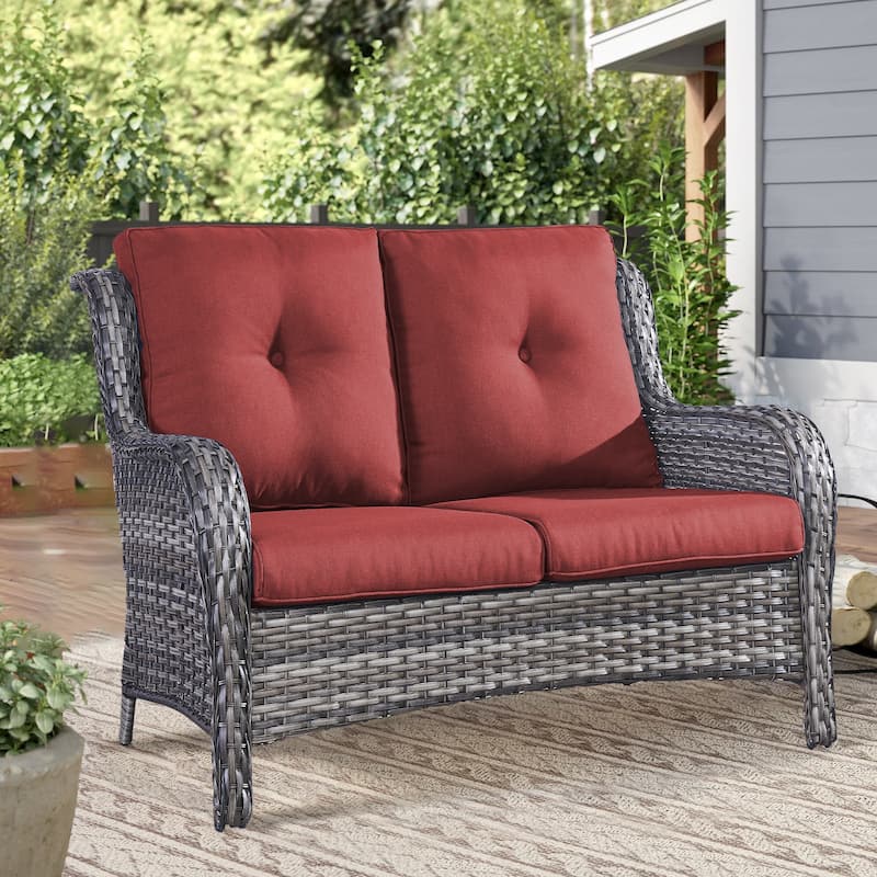 Outdoor Patio Wicker Loveseat Sofa - 2-Seater Rattan Sofa