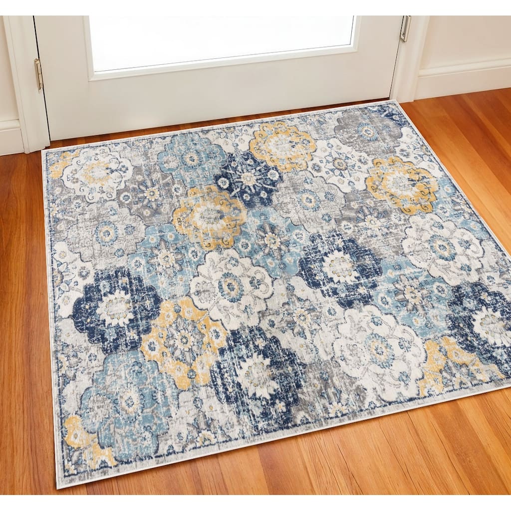 HomeRoots Floral Mid-Century Square Area Rug