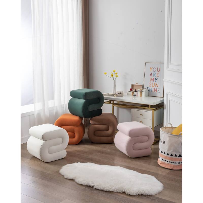 S-shape Velvet Fabric Ottoman Makeup Stool