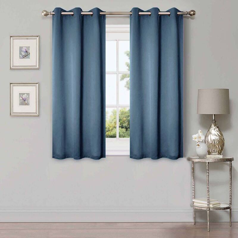 Superior Solid Machine Washable Room Darkening Grommet Blackout Curtains, Set of 2 - 42" x 63" - Denim Blue