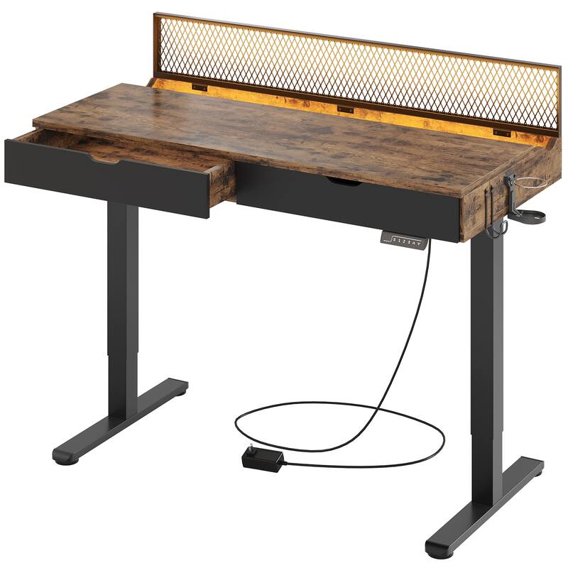 Standing Desk Electric Height Adjustable Gaming Desk with Drawer USB Port and LED Light Computer Desk