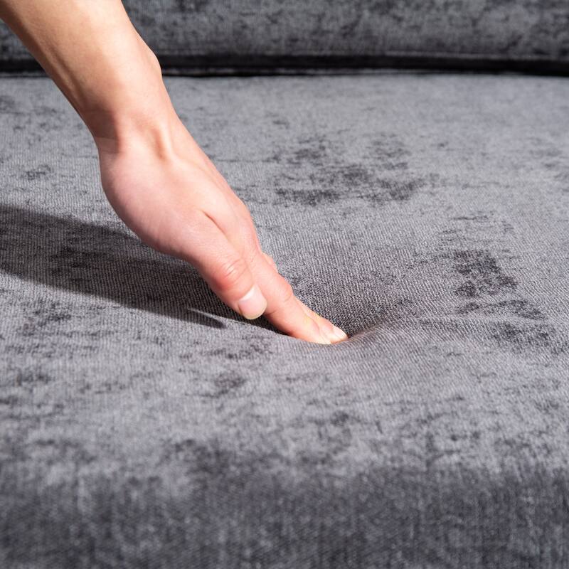 Chenille Modular Sofa, Upholstered Modern 3-Seater Couch with Ultra-Soft Cushions, Side Pocket