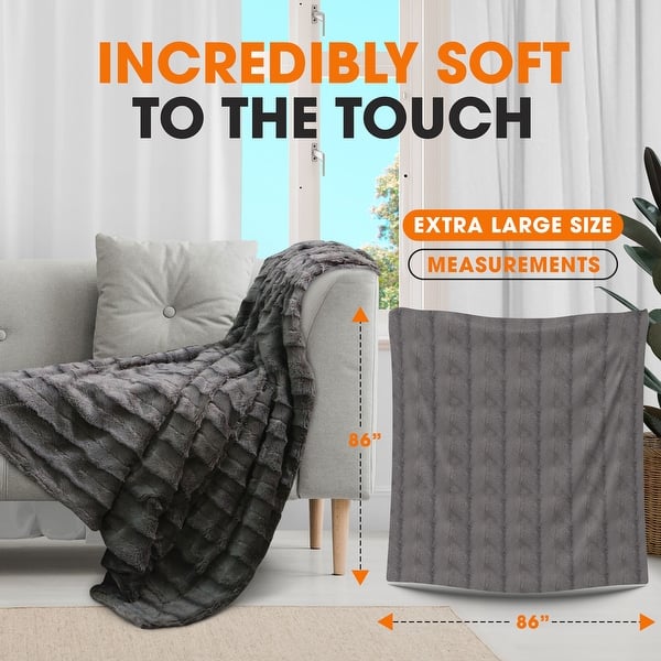 dimension image slide 27 of 31, Cheer Collection Faux Fur/ Microplush Reversible Throw Blanket