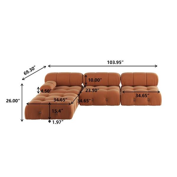 dimension image slide 2 of 3, U-Shaped Modern 6-seater Velvet Upholstered Modular Sectional Sofa