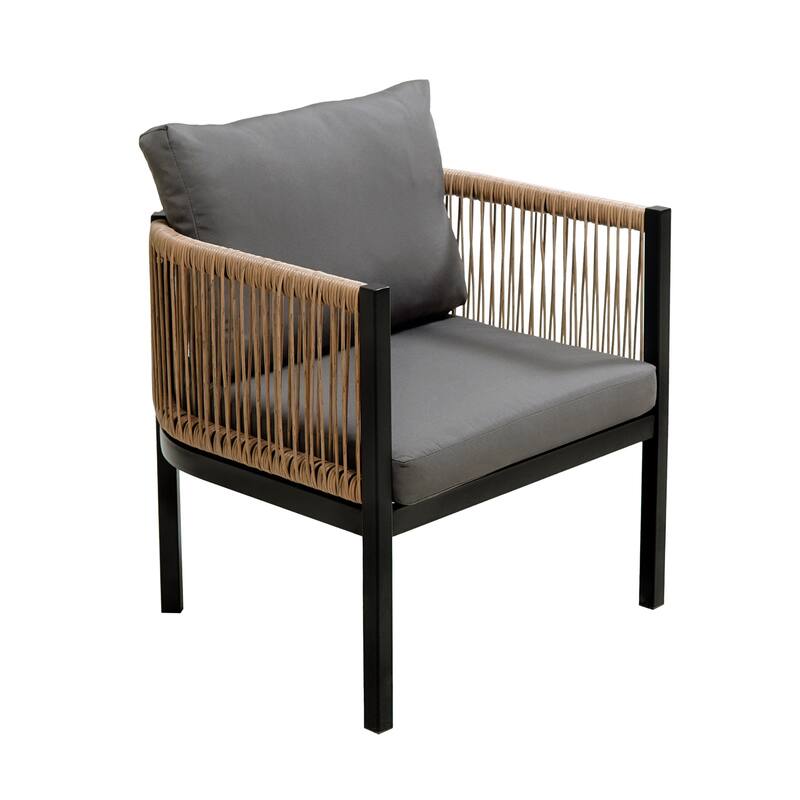 4-Piece Outdoor Patio Iron Conversation Sofa Set with Tempered Glass Coffee Table